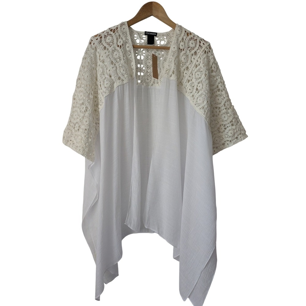 Steve Madden Crochet Trim Topper Wrap One Size White NWT‎ $68